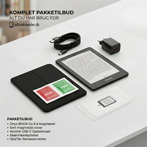 eBookReader Onyx BOOX Go Sort Pakketilbud cover ebogslæser renseklude skærmbeskyttelse opladersæt